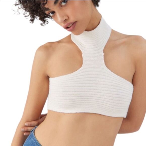 NEW Urban Outfitters UO Maria High-Neck Cropped Sweater Top M L - Picture 2 of 4